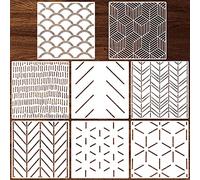Outus 8 Pieces 12 x 12 Inch Herringbone Geometric Wall Modern Stencils Decor Reusable Film Decorative for Painting, Walls, Pattern (Simple Style)