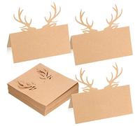 Outus Christmas Antler Kraft Tent Cards Table Place Name Cards Reindeer Antlers Kraft Reindeer Antlers Die Cut Design for Christmas Winter Party (30 Sheet)