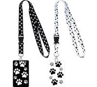 Outus Paw Print Lanyard with Card Holder, Dogs Puppies Paws Print Lanyard Neck Strap with Clear Badge Holder Waterproof for Keys ID Card Plane Ticket (2 Sets), Black