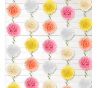 Outus Tissue Paper Pom Pom Garlands DIY Chrysanthemum Hanging Banner Artificial Vine Leaves for Birthday Baby Shower Wedding Bridal Shower Spring Summer Party Decorations(Pastel)