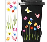 Outus Wheelie Bin Stickers Flowers Waterproof Self Adhesive Decals Decorative Sticker for Bins, Wall, Fridge and Household Decorations, 27.56 x 7.87(Colorful)