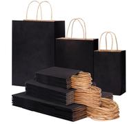 OUTUXED 120pcs Paper Bags with Handles Assorted Sizes Kraft Black Paper Bags Bulk 3 Mixed Sizes Gift Bags Retail Bags for Party, Birthday, Shopping, Business, Merchandise