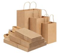 OUTUXED 120pcs Paper Bags with Handles Assorted Sizes Kraft Brown Paper Gift Bags Bulk 3 Mixed Sizes for Retail, Party, Birthday, Gift, Shopping, Business, Merchandise