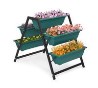 Outvita Green Raised Garden Planter Bed, Tiered Planter Stand with 5 Boxes, Vertical Raised Garden Bed for Herbs, Flowers, Vegetables in Patio Balcony Indoor Outdoor