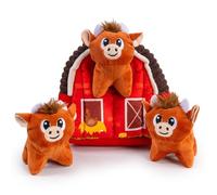 Outward Hound Hide-A-Cow Dog Toy, 2-in-1 Interactive Hide & Seek Plush Puzzle with Barn & 3 Squeaky Highland Cows