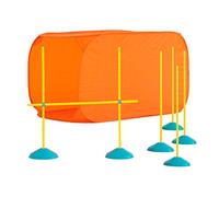 Outward Hound Kyjen 41003 Zip Zoom Indoor Dog Agility Starter Kit with Dog Tunnel Weave Pole High Jump Obstacles, Large, Multicolor