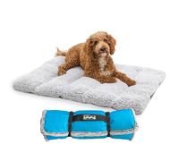 Outward Hound On-The-Go Travel Dog Bed, Portable Roll-Up Mat with Buckle, Durable Ripstop Exterior & Soft Fleece Interior, Water-Resistant Bottom, Indoor/Outdoor, Gray, 36” x 27”