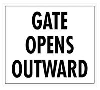 Outward Opening Gate Notice Rustic Aluminum Sign 12x8 Inch | Fade resistant print keeps swing direction visible through seasons of sun rain snow