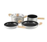 Outwell Feast Ceramic Cookware Set Non-Stick Camping Pots & Pans Set with Detachable Handles, Induction Compatible Aluminium Cooking Set with Carry Bag