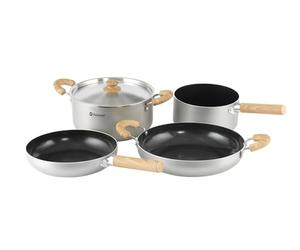 Outwell Feast Ceramic Cookware Set Non-Stick Camping Pots & Pans Set with Detachable Handles, Induction Compatible Aluminium Cooking Set with Carry Bag