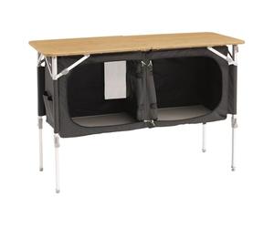 Outwell Padres Double Camping Kitchen Table - Foldable Outdoor Cooking Station Kitchen Unit with Premium Bamboo Worktop, Storage Cupboard, Shelves & Carry Bag