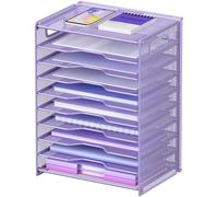 OUTWOLF 10 Tier Paper Organizer - Letter Tray Mesh Desk File Organizer with Handles for Office School Desktop, Purple