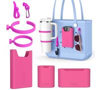 OUTXE 2 Pack Cup Holder for Bogg Bag, Fits 16-40oz Stanley, Silicone Phone Holder & Organizer Holder Accessories Compatible with All Bogg Bags Hooks Insert for Simple Modern Beach Tote Bag, Haute Pink