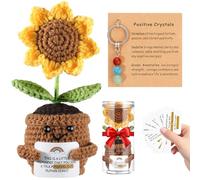 OUTXE Crochet Sunflower Gifts for Women, with 10 Swappable Cards & Positive Crystal Keychain - Thank You Gifts for Mom Teacher Friend - Emotional Support Crochet -Mothers Day Valentines Birthday Gift