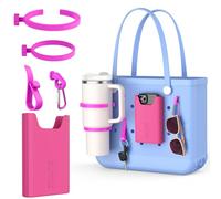 OUTXE Phone Holder and 2 Pack Cup Holder for Bogg Bag, with Hooks Inserts | Fits 16-40oz Stanley, Compatible with All Bogg Bags and Simple Modern Beach Tote Bag, Haute Pink