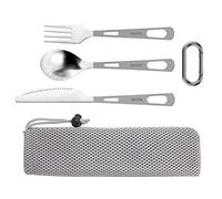 OUTXE Titanium Flatware Polished Knife Fork Spoon Set Lightweight Ti Camping Utility Cutlery Set with Carrying Bag for Traveling Picnic Hiking