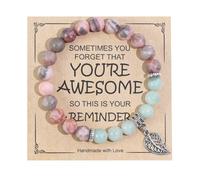 Ouubuuy Healing Crystal Bracelet for Women Birthday Gift,Tree of Life Pendant 8mm Natural Pink Zebra Jade Stone Gemstone Crystal Bead Bracelet for Women