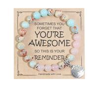 Ouubuuy Healing Crystal Bracelet for Women Birthday Gift,Tree of Life Pendant 8mm Natural Sky Blue Jasper Stone Gemstone Crystal Bead Bracelet for Women