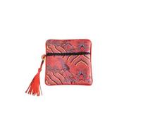 OUUOYSD Silk Gift Bags, Silk Jewelry Storage Pouch Zipper Square Vintage Chinese Brocade Mini Wallet Craft Bag for Earring Ring 2 Sizes 3.15 and .36 Inch(Red (5 Pcs),3.15x3.15 inch About)