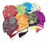 OUUOYSD Silk Gift Bags, Silk Storage Wallet Pouch with Zipper Jewelry Craft Bag Chinese Style Tassel Brocade Bracelet Bangle Organizer(Grijs)