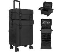OUUTMEE 2 in 1 Makeup Travel Case, Multi-drawer Cosmetics Organizer Travel Makeup Case with Wheels, Rolling Case