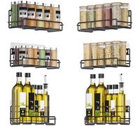 OUUTMEE 6 Pack Wall Mounted Spice Rack Organizer, Space-saving Spice Shelf Organiser for Jars and Seasonings, Hanging Condiment Holder for Cupboard, Kitchen Essentials, Home Organisation