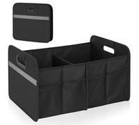 OUUTMEE Car Boot Organiser, High Capacity Trunk Organizer for Car, Collapsible Multi-Compartment SUV Storage with Non Slip Bottom for Vehicle, Truck, Auto (Black)
