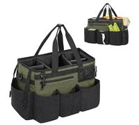 OUUTMEE Cleaning Caddy Bag with Detachable Dividers- Wearable Cleaning Caddy Organiser with Handles & Adjustable Shoulder Strap, Cleaning Tote Bag for Cleaners & Housekeepers (38x22x26cm, Army Green)