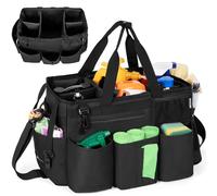 OUUTMEE Cleaning Caddy Bag with Detachable Dividers- Wearable Cleaning Caddy Organiser with Handles & Adjustable Shoulder Strap, Cleaning Tote Bag for Cleaners & Housekeepers (38x22x26cm, Black)