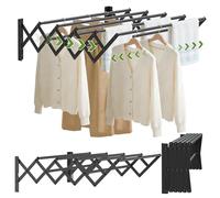 OUUTMEE Extendable Wall-mounted Clothes Drying Rack | Stainless Steel Foldable Towel Rack 42-80cm | Retractable Laundry Clothes Airer for Indoor Outdoor Bathroom Balcony,Black-Small