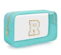 OUUTMEE Personalized Cosmetic Bag Initial Letter Clear Travel Cosmetic Bag Waterproof Toiletry Bag with Zipper for Teen Girls and Women, Green, R