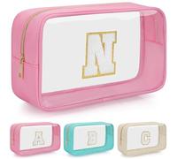 OUUTMEE Personalized Cosmetic Bag Initial Letter Clear Travel Cosmetic Bag Waterproof Toiletry Bag with Zipper for Teen Girls and Women, pink, N