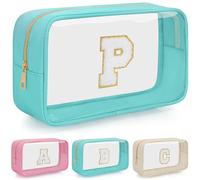 OUUTMEE Personalized Cosmetic Bag Initial Letter Clear Travel Cosmetic Bag Waterproof Toiletry Bag with Zipper for Teen Girls and Women, Green, P