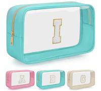 OUUTMEE Personalized Cosmetic Bag Initial Letter Clear Travel Cosmetic Bag Waterproof Toiletry Bag with Zipper for Teen Girls and Women, Green, I