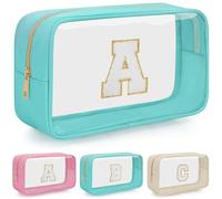 OUUTMEE Personalized Cosmetic Bag Initial Letter Clear Travel Cosmetic Bag Waterproof Toiletry Bag with Zipper for Teen Girls and Women, Green, A