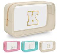 OUUTMEE Personalized Cosmetic Bag Initial Letter Clear Travel Cosmetic Bag Waterproof Toiletry Bag with Zipper for Teen Girls and Women, beige, K