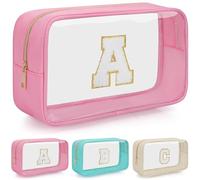 OUUTMEE Personalized Cosmetic Bag Initial Letter Clear Travel Cosmetic Bag Waterproof Toiletry Bag with Zipper for Teen Girls and Women, pink, A