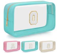 OUUTMEE Personalized Cosmetic Bag Initial Letter Clear Travel Cosmetic Bag Waterproof Toiletry Bag with Zipper for Teen Girls and Women, Green, Q
