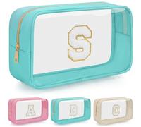 OUUTMEE Personalized Cosmetic Bag Initial Letter Clear Travel Cosmetic Bag Waterproof Toiletry Bag with Zipper for Teen Girls and Women, Green, S