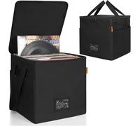 OUUTMEE Vinyl Record Storage Box with Zippers, black, L-13.4"L x 13.4"W x 13.4"H (34 x 34 x 34CM), record case