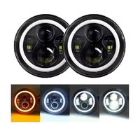 OUVECR Headlights For Land For Rover For Defender 90 110 Round LED Headlight Kit 2x Car 7" Headlights Front Lamp Assembly(Black)