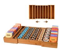 Ouvibor Extra Large Bamboo Coffee Pod Storage Holder, Expandable Drawer, Brown, Holds 35-42 Coffee Capsules & 80 Tea Bags