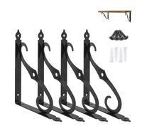 Ouvin Decorative Wall Brackets 4 Pack Retro Black White Heavy Duty L Corner Brace Shelf Support Floating Metal Brackets with Screws (240 mm/9.5 inch) Black