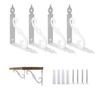 Ouvin Decorative Wall Brackets 4 Pack Retro Black White Heavy Duty L Corner Brace Shelf Support Floating Metal Brackets with Screws (240 mm/9.5 inch) White