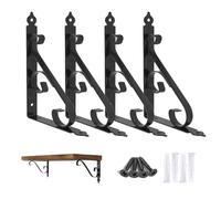 Ouvin Decorative Wall Shelf Brackets 4 Pack 10inch Heavy Duty L Corner Brace Shelf Support Floating Metal Brackets with Screws (250 mm/10inch) Black