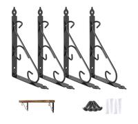 Ouvin Decorative Wall Shelf Brackets 4 Pack 14inch Heavy Duty L Corner Brace Shelf Support Floating Metal Brackets with Screws (350 mm/14 inch) Black