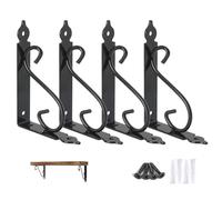 Ouvin Decorative Wall Shelf Brackets 4 Pack 8inch Heavy Duty L Corner Brace Shelf Support Floating Metal Brackets with Screws (200 mm/8 inch) Black