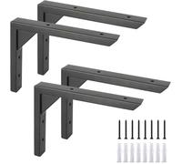 Ouvin Heavy Duty Shelf Brackets 10 inch 4 Pack Wall Mount Black Iron Brackets for Shelves Triangle Sturdy Supports with Screws for Kitchen Bookshelf (Black)