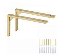 Ouvin Heavy Duty Shelf Brackets 2 Pack Wall Mount Black Iron Brackets for Shelves Triangle Sturdy Supports with Screws for Kitchen Bookshelf (Gold, 10inch)