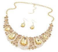 OUVITA Bridal Wedding Jewellery Set Big Crystal Jewel Luxury Necklaces and Earrings Set Sparkly Crystal Dangle Drop Earrings Necklace Jewellery Set for Women and Girls (Yellow)
